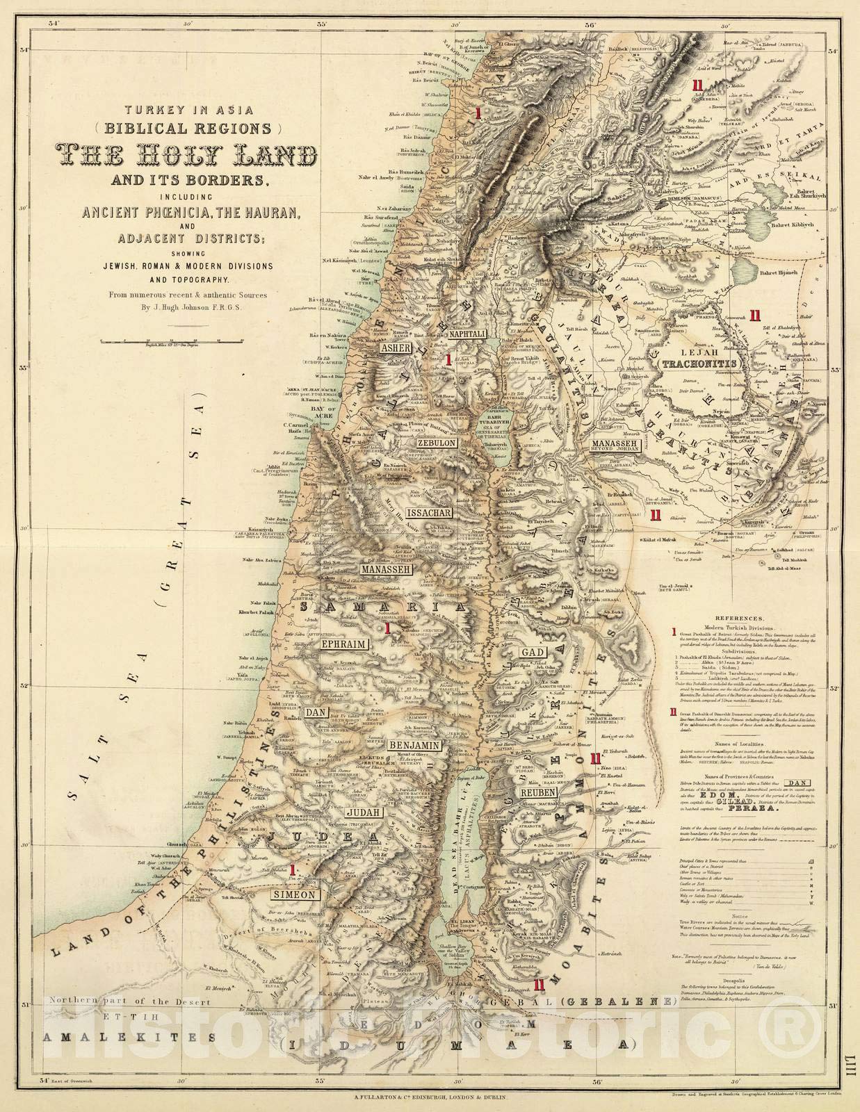Amazon.com: Holy Land and Biblical Regions 1872 Historical Map